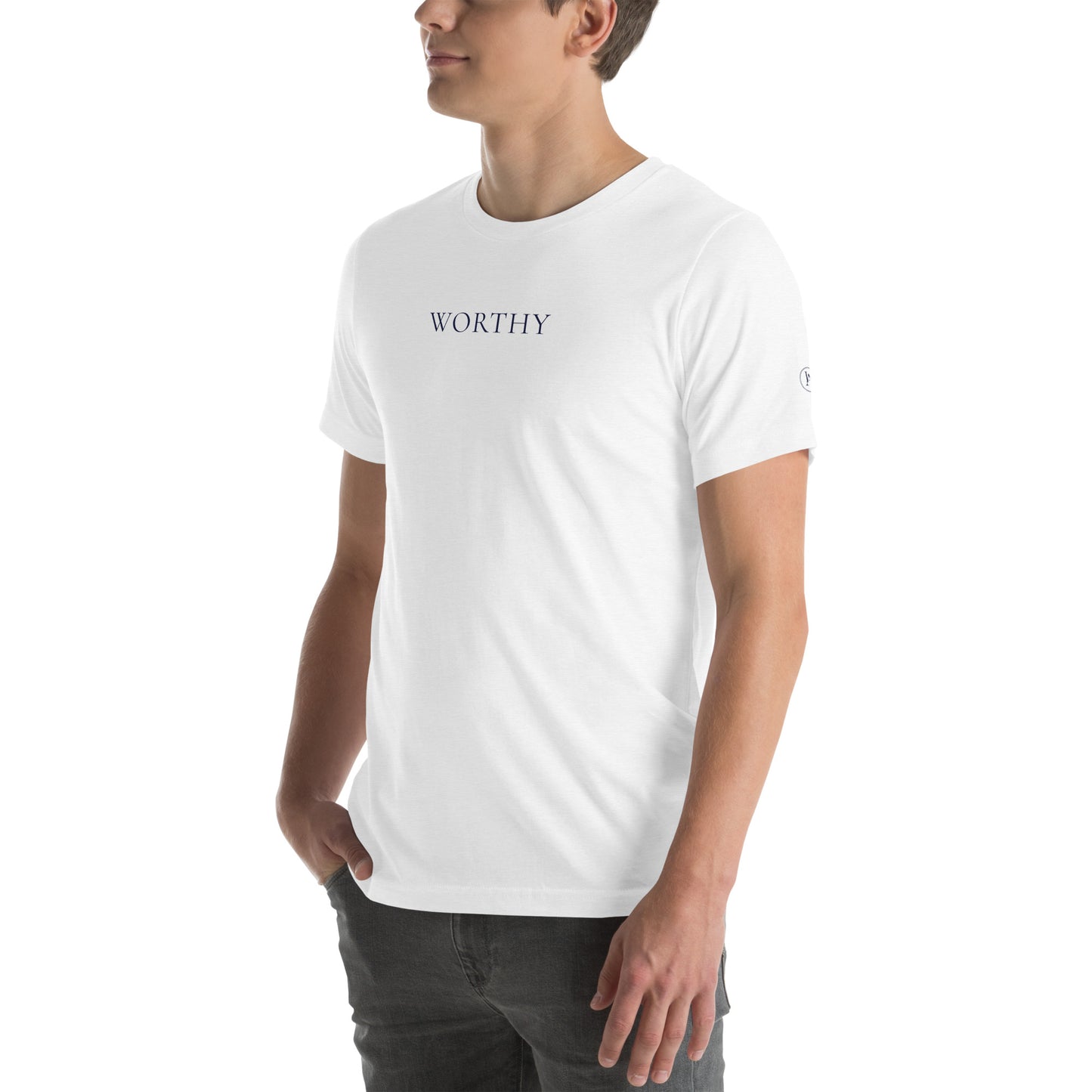 I AM WORTHY — Navy Accent
