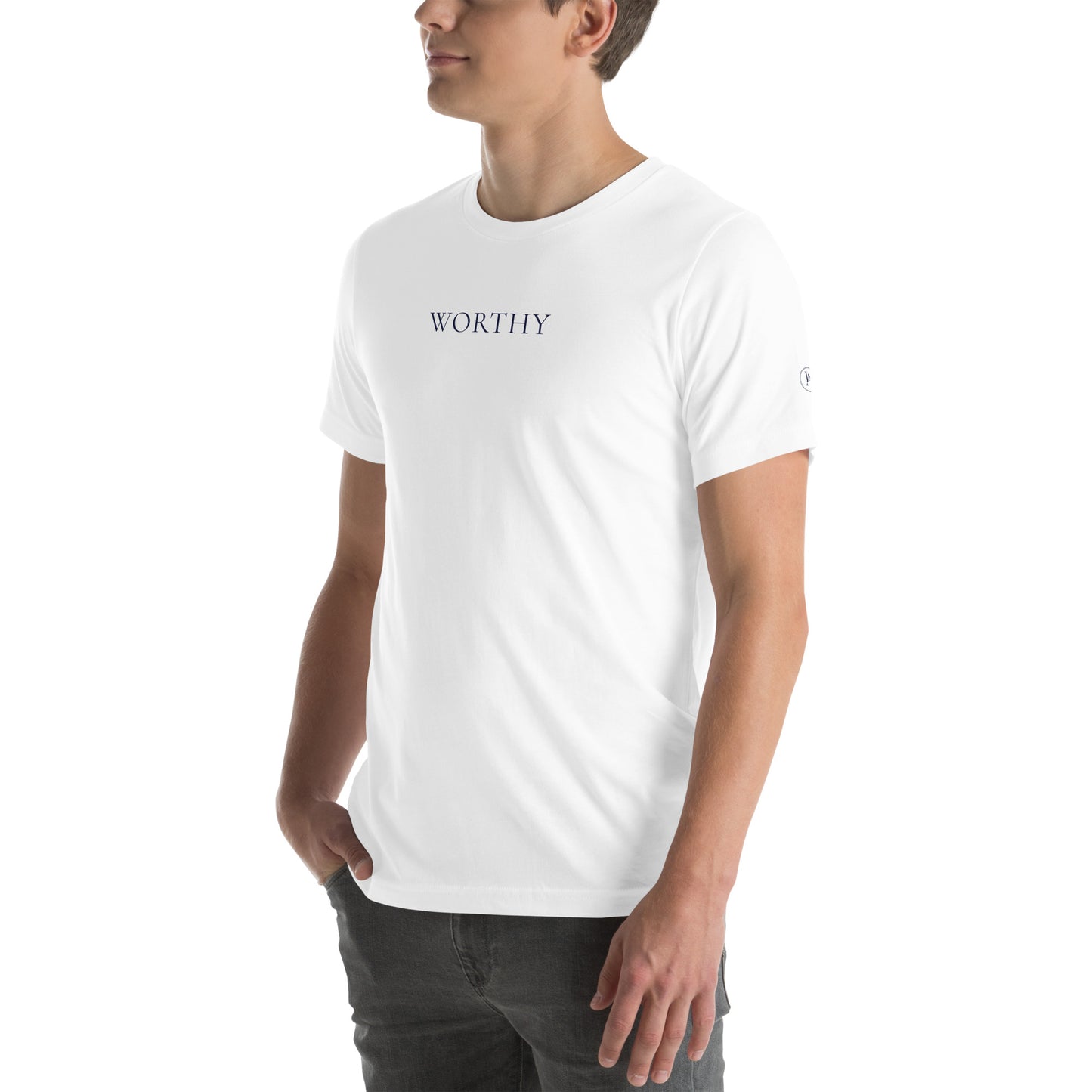 I AM WORTHY — Navy Accent