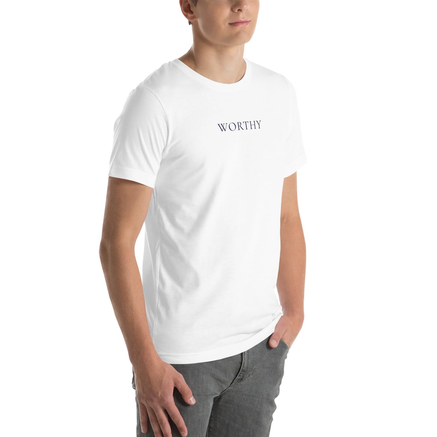 I AM WORTHY — Navy Accent